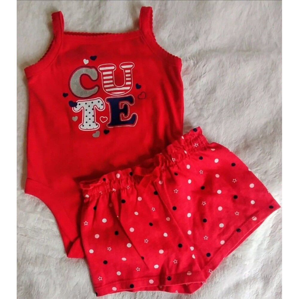 shirt shorts 0 to 3 months New Girls Garanimals tank flower print red Cute baby